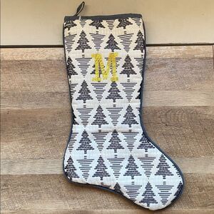 Quilted Monogrammed (M) Christmas Stocking with Trees